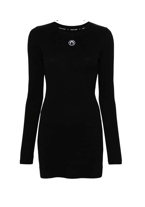 mini abito moon logo ribbed jersey ls crewneck donna nero MARINE SERRE | WDR267ACJER0011BK99
